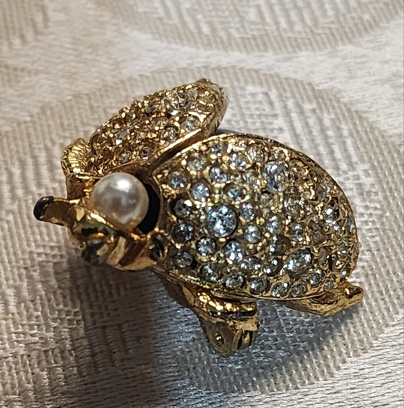Vintage SPHINX Beetle Brooch Faux Lapis Pearl Rhinestone Bug Insect Pin - Picture 6 of 14